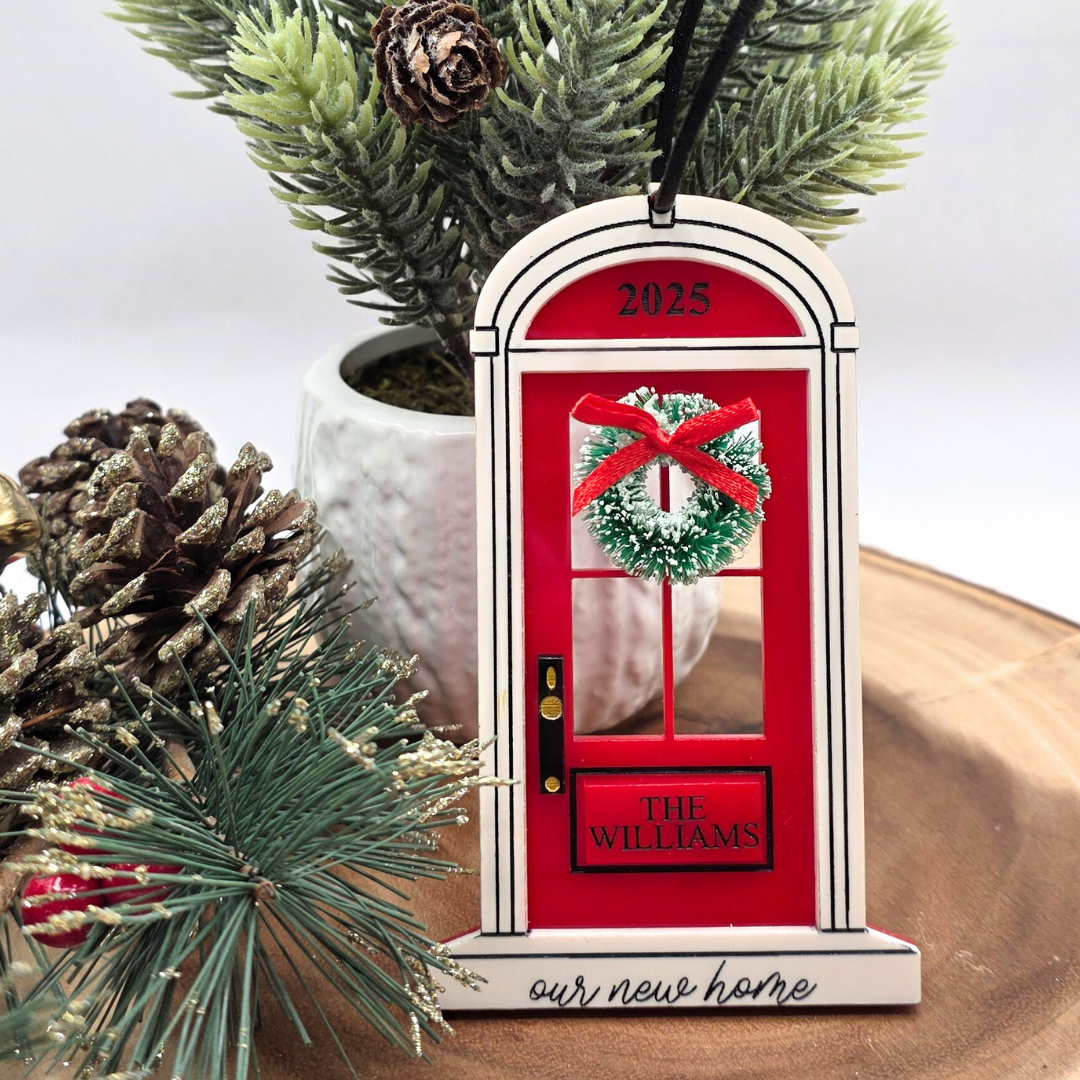 Our New Home Christmas Ornament - Personalized Acrylic Door with Wreath, New Home Gift