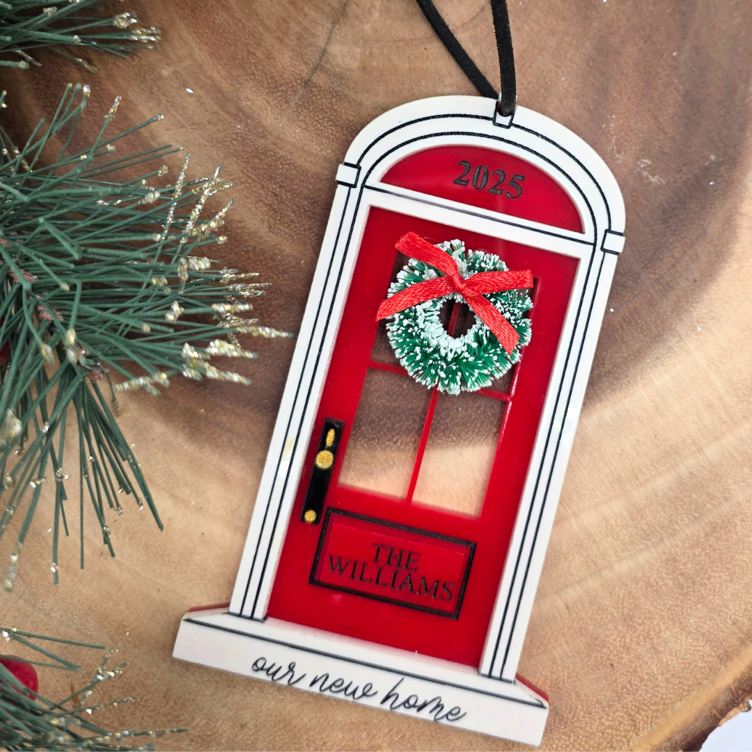Our New Home Christmas Ornament - Personalized Acrylic Door with Wreath, New Home Gift