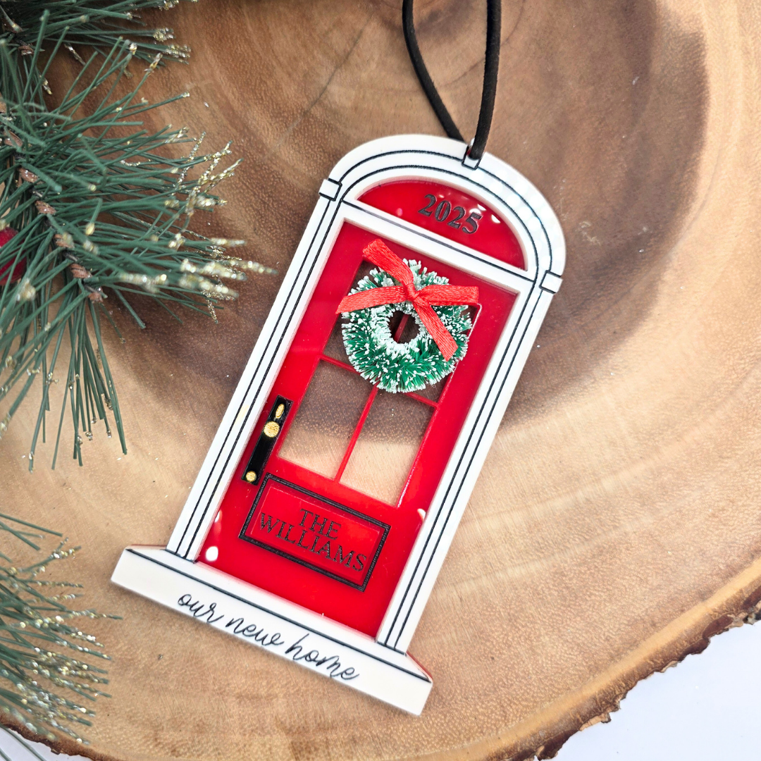 Our New Home Christmas Ornament - Personalized Acrylic Door with Wreath, New Home Gift