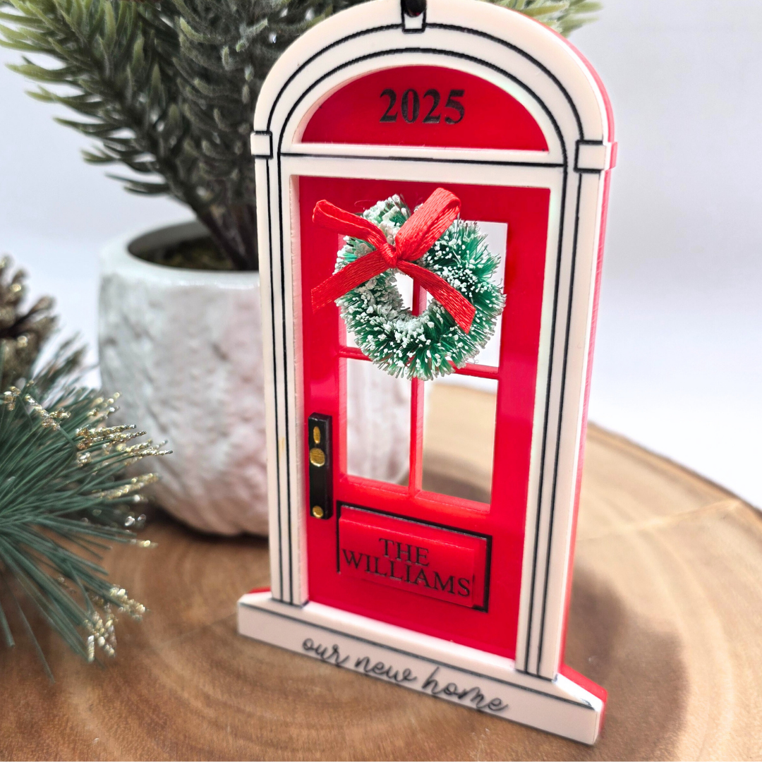 Our New Home Christmas Ornament - Personalized Acrylic Door with Wreath, New Home Gift