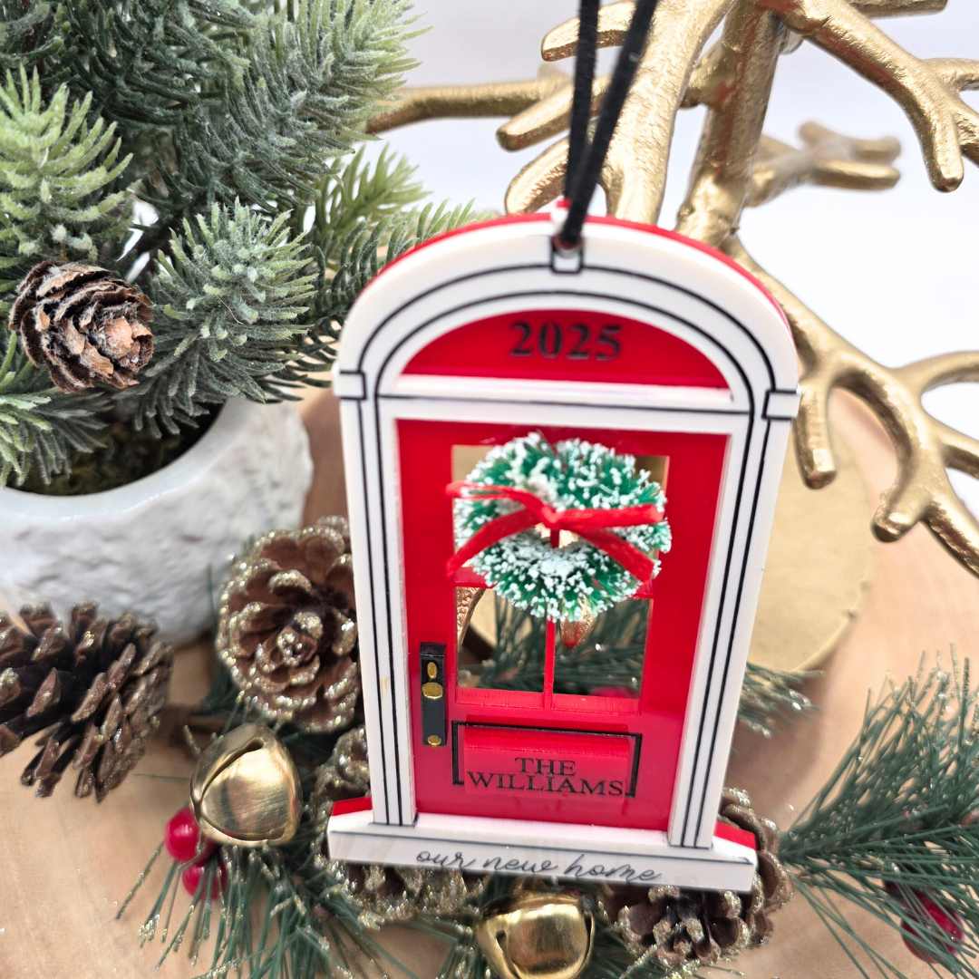 Our New Home Christmas Ornament - Personalized Acrylic Door with Wreath, New Home Gift