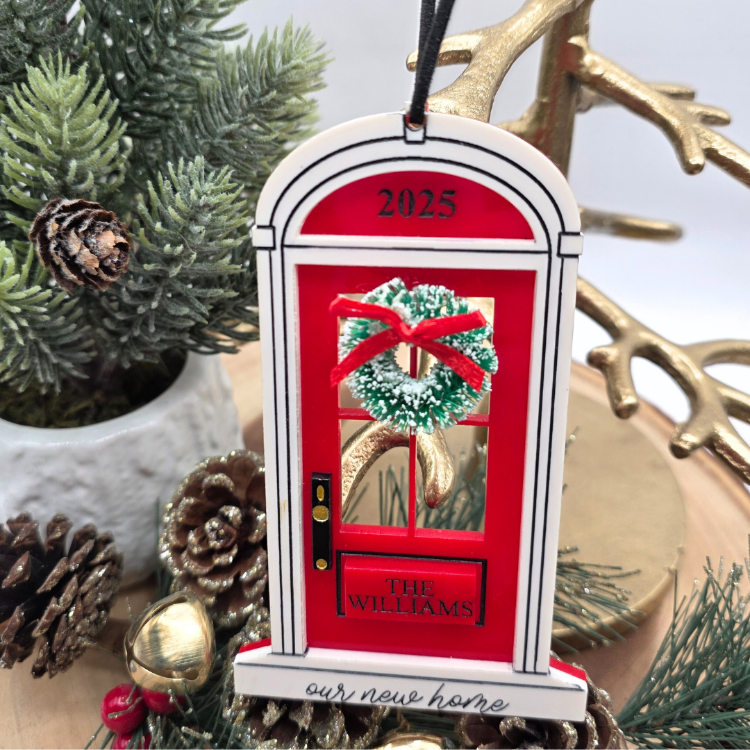 Our New Home Christmas Ornament - Personalized Acrylic Door with Wreath, New Home Gift