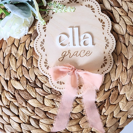 Oval Lace Baby Name Announcement Sign