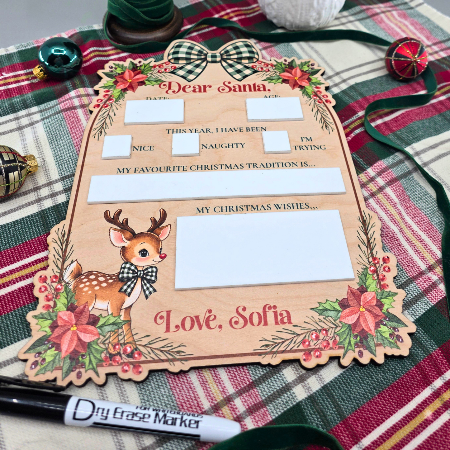 Personalized Dear Santa Board - Reusable Christmas Wish List - Kids Christmas Eve Tradition Photo Prop
