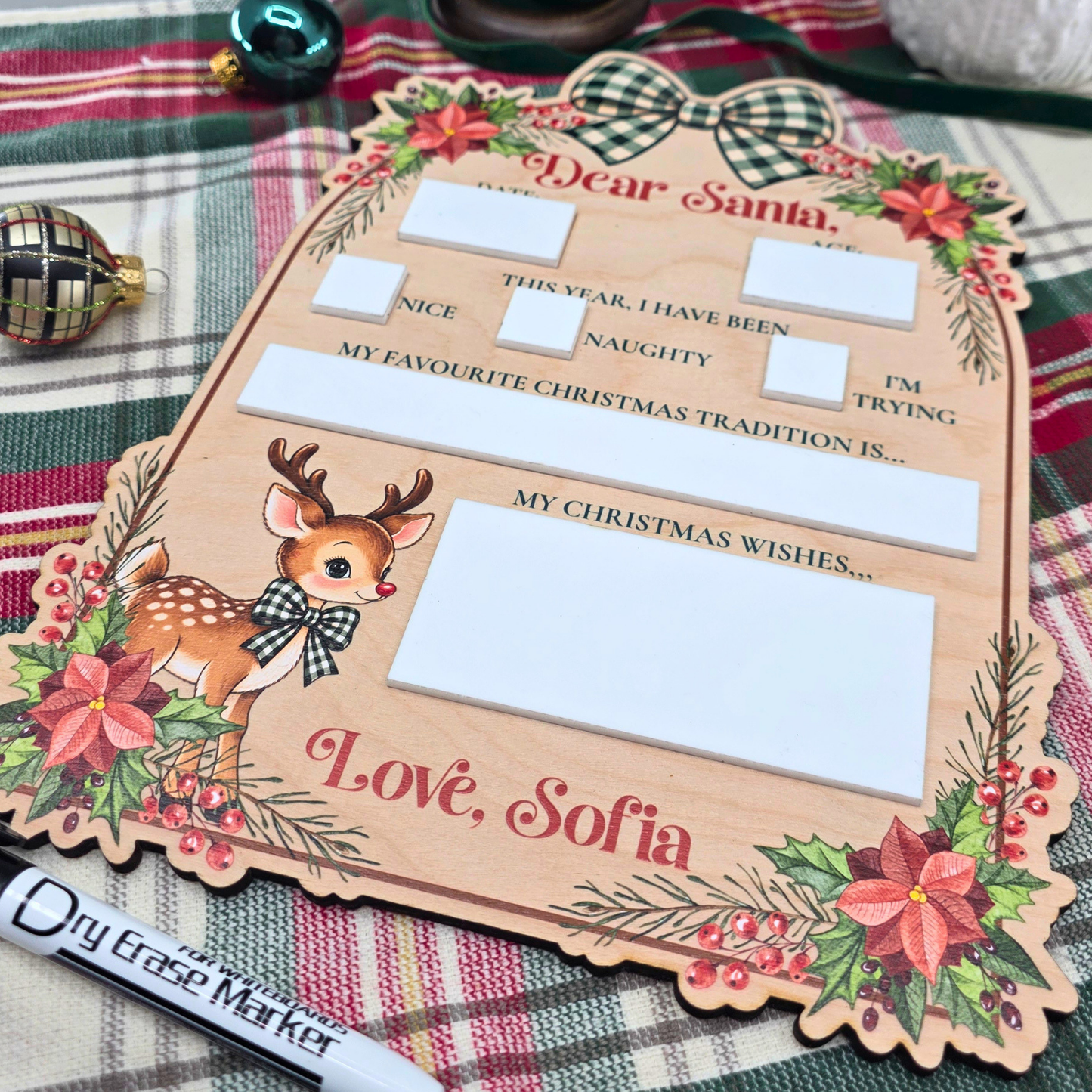 Personalized Dear Santa Board - Reusable Christmas Wish List - Kids Christmas Eve Tradition Photo Prop