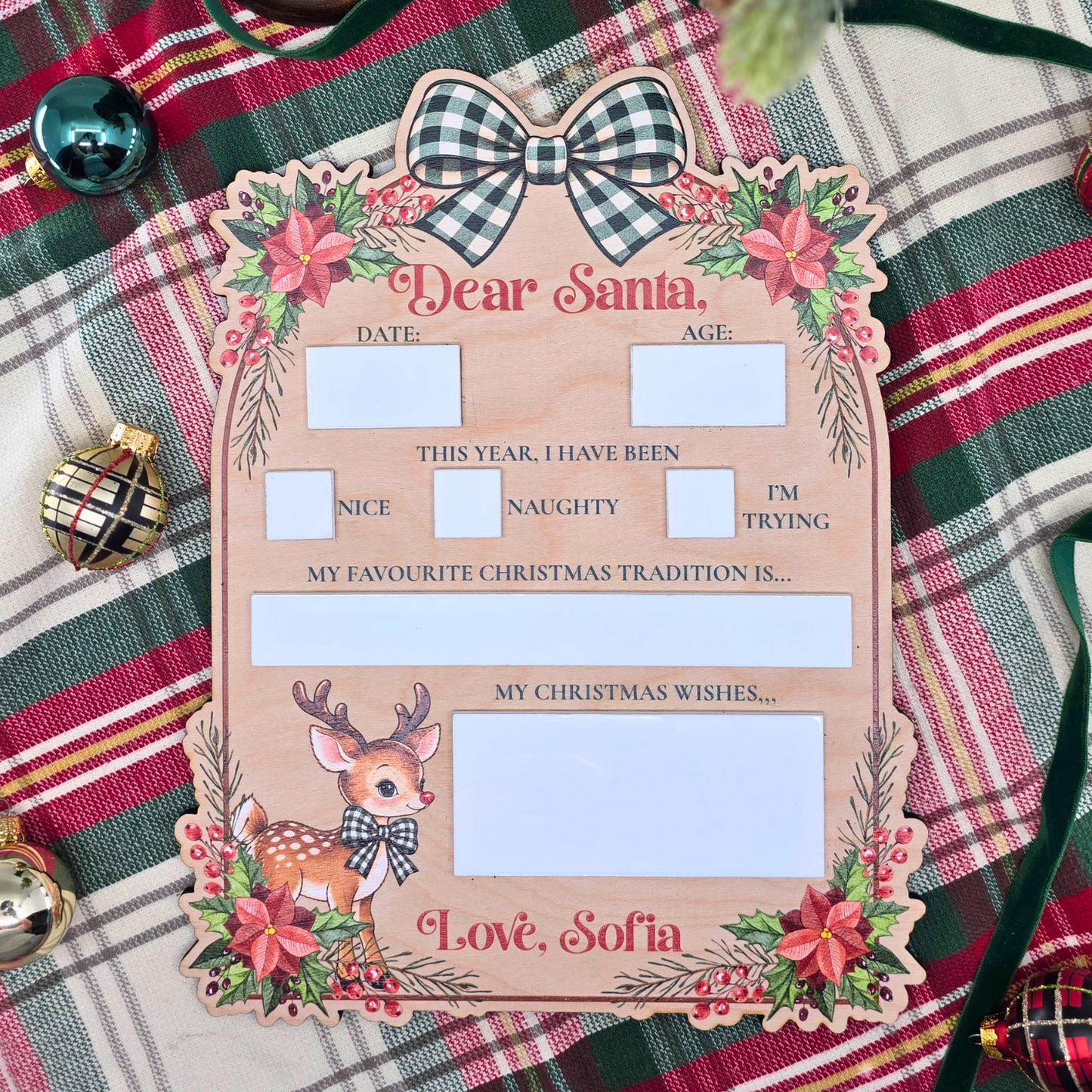 Personalized Dear Santa Board - Reusable Christmas Wish List - Kids Christmas Eve Tradition Photo Prop
