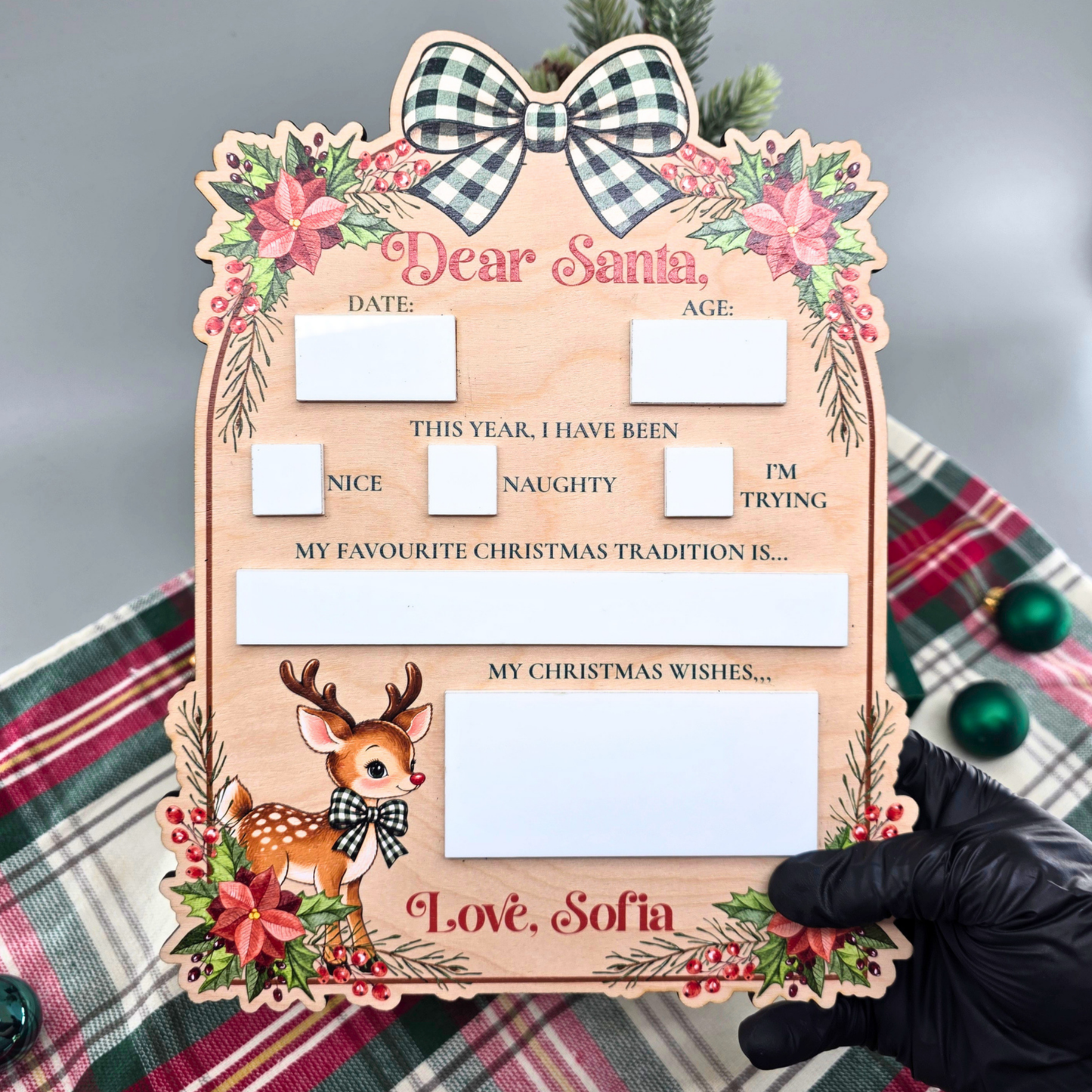 Personalized Dear Santa Board - Reusable Christmas Wish List - Kids Christmas Eve Tradition Photo Prop