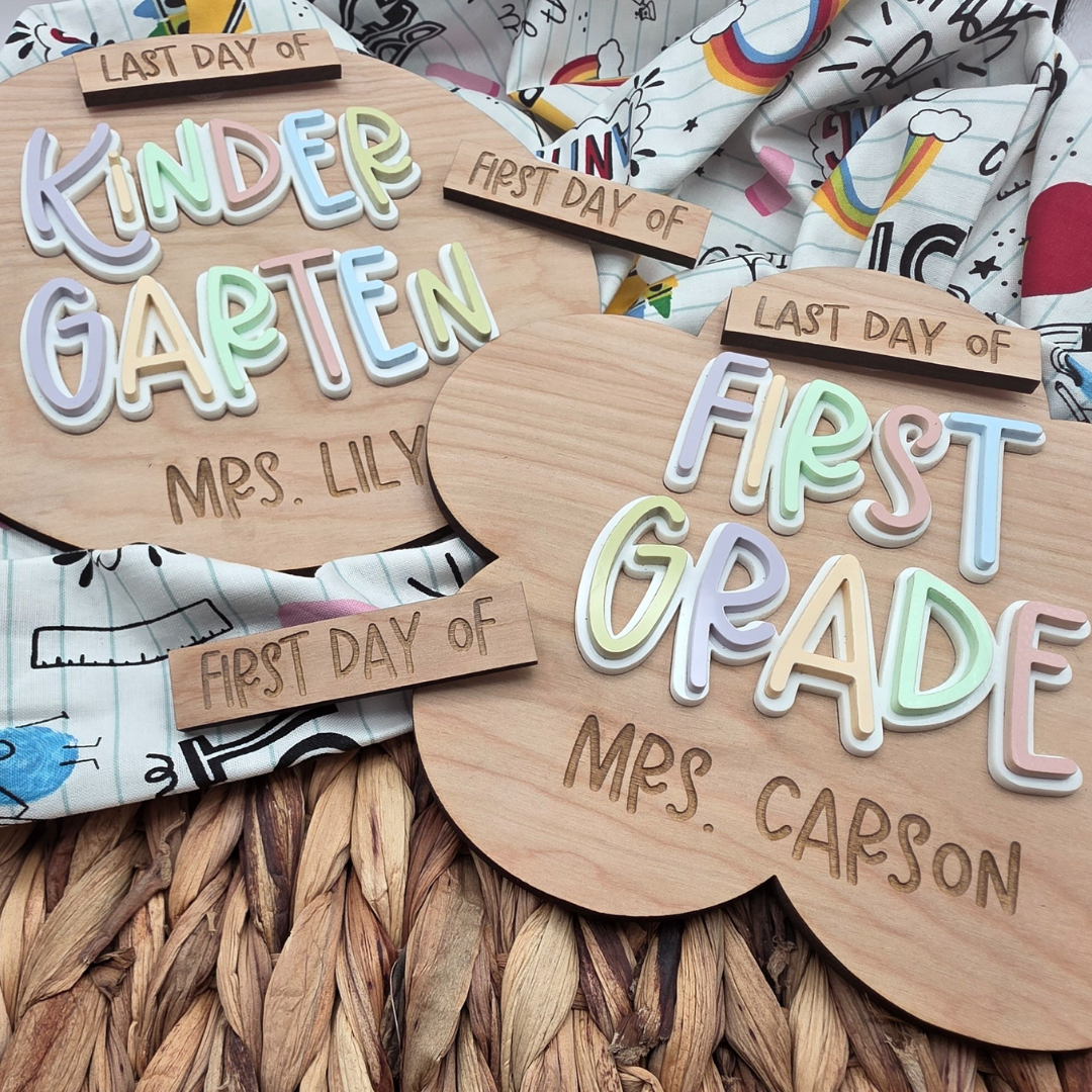 Personalized First & Last Day of School Sign - Custom Name and Grade - Interchangeable Acrylic Photo Prop