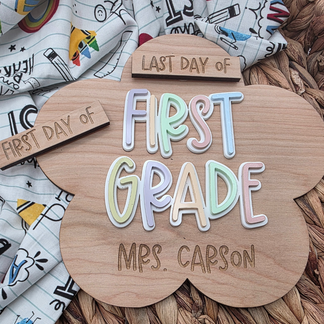 Personalized First & Last Day of School Sign - Custom Name and Grade - Interchangeable Acrylic Photo Prop