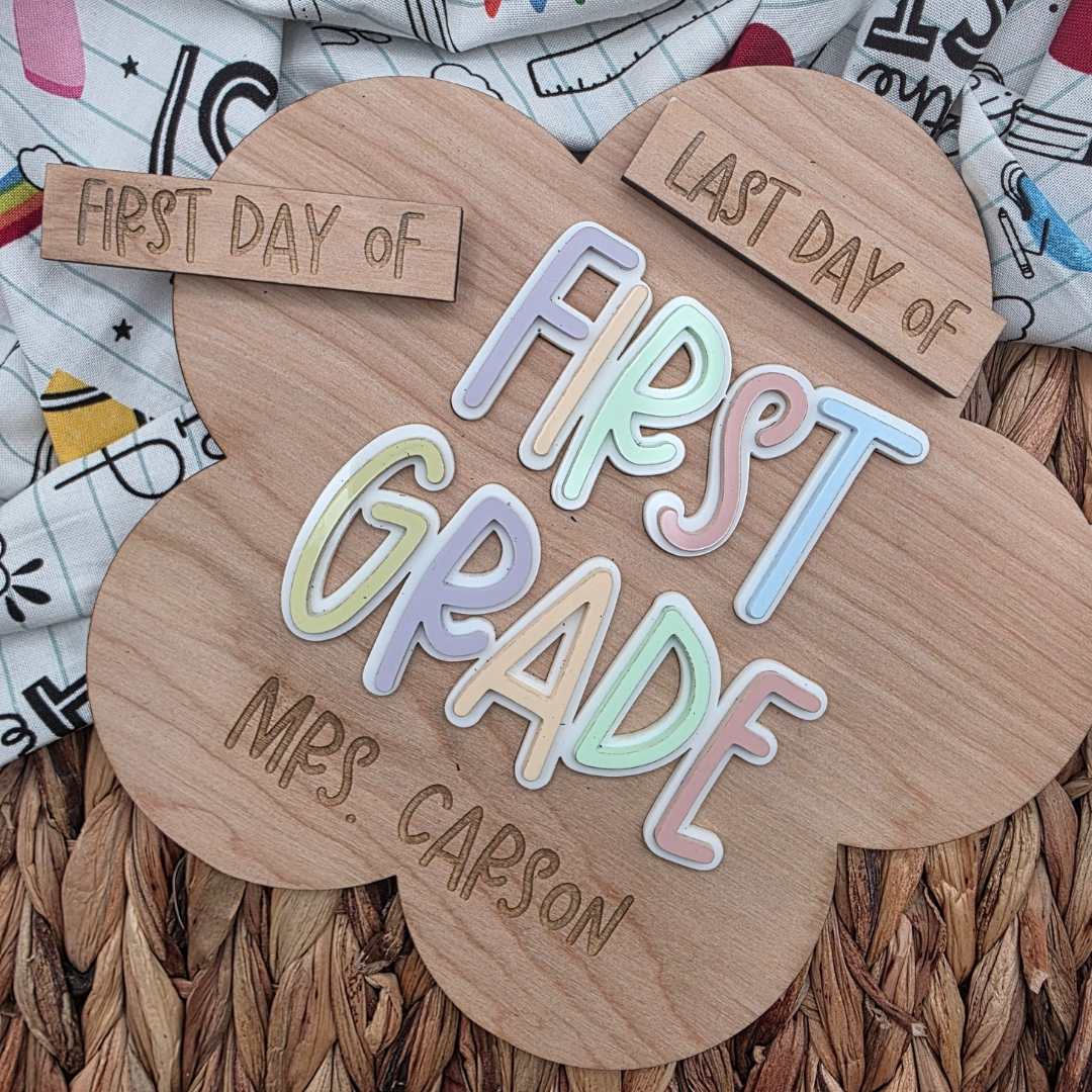 Personalized First & Last Day of School Sign - Custom Name and Grade - Interchangeable Acrylic Photo Prop