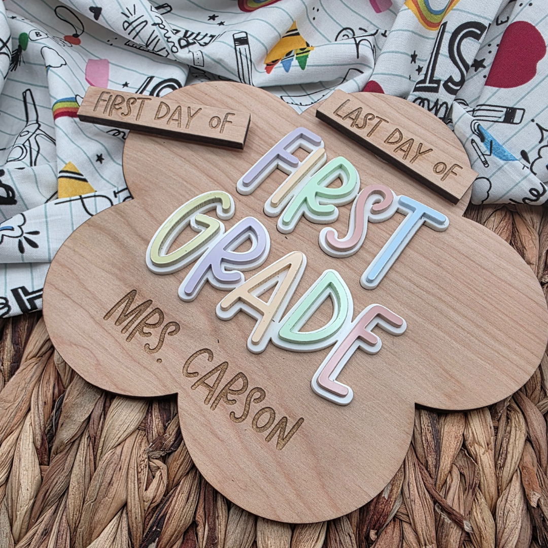 Personalized First & Last Day of School Sign - Custom Name and Grade - Interchangeable Acrylic Photo Prop