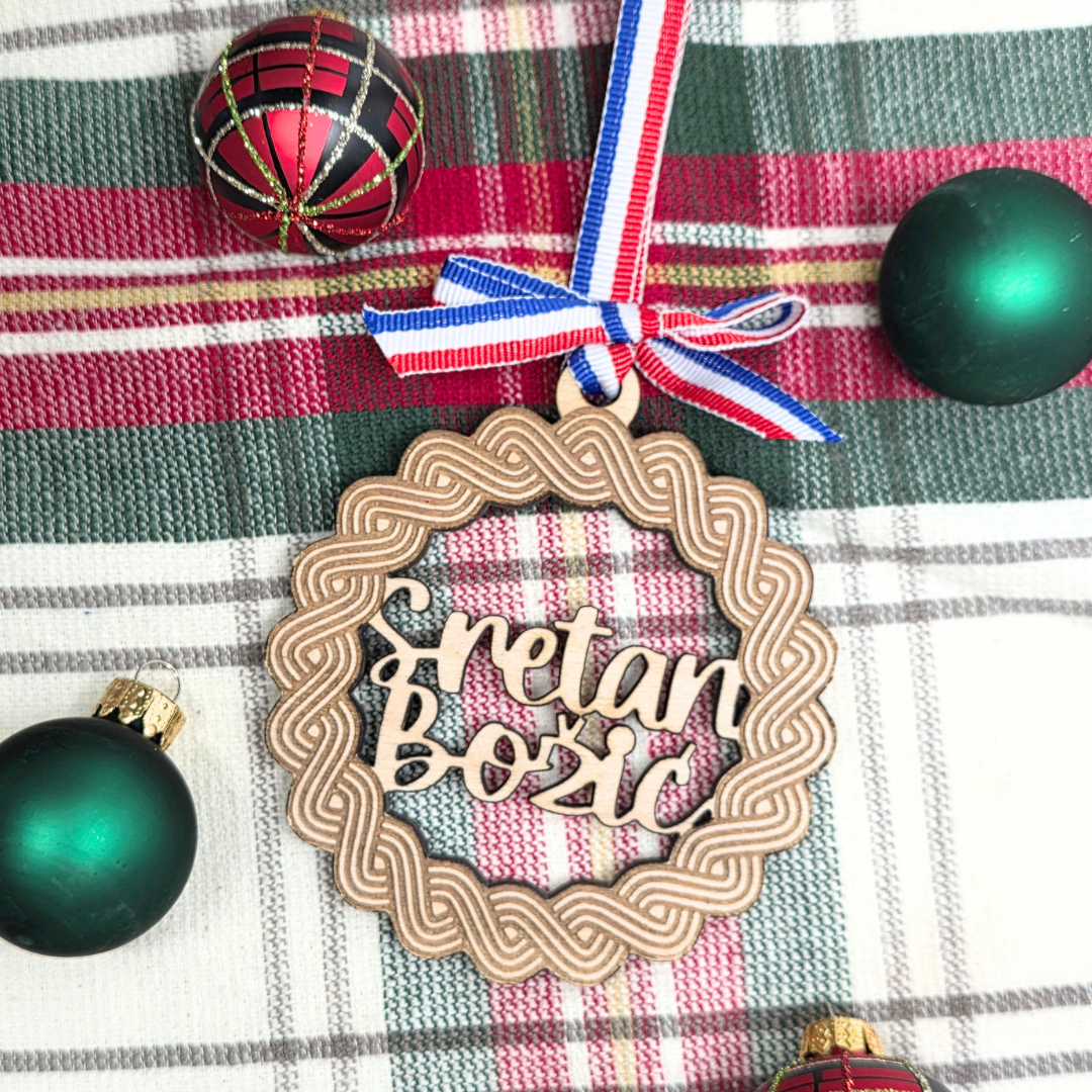 Croatian Christmas Ornament - Sretan Božić Wooden Heritage Gift