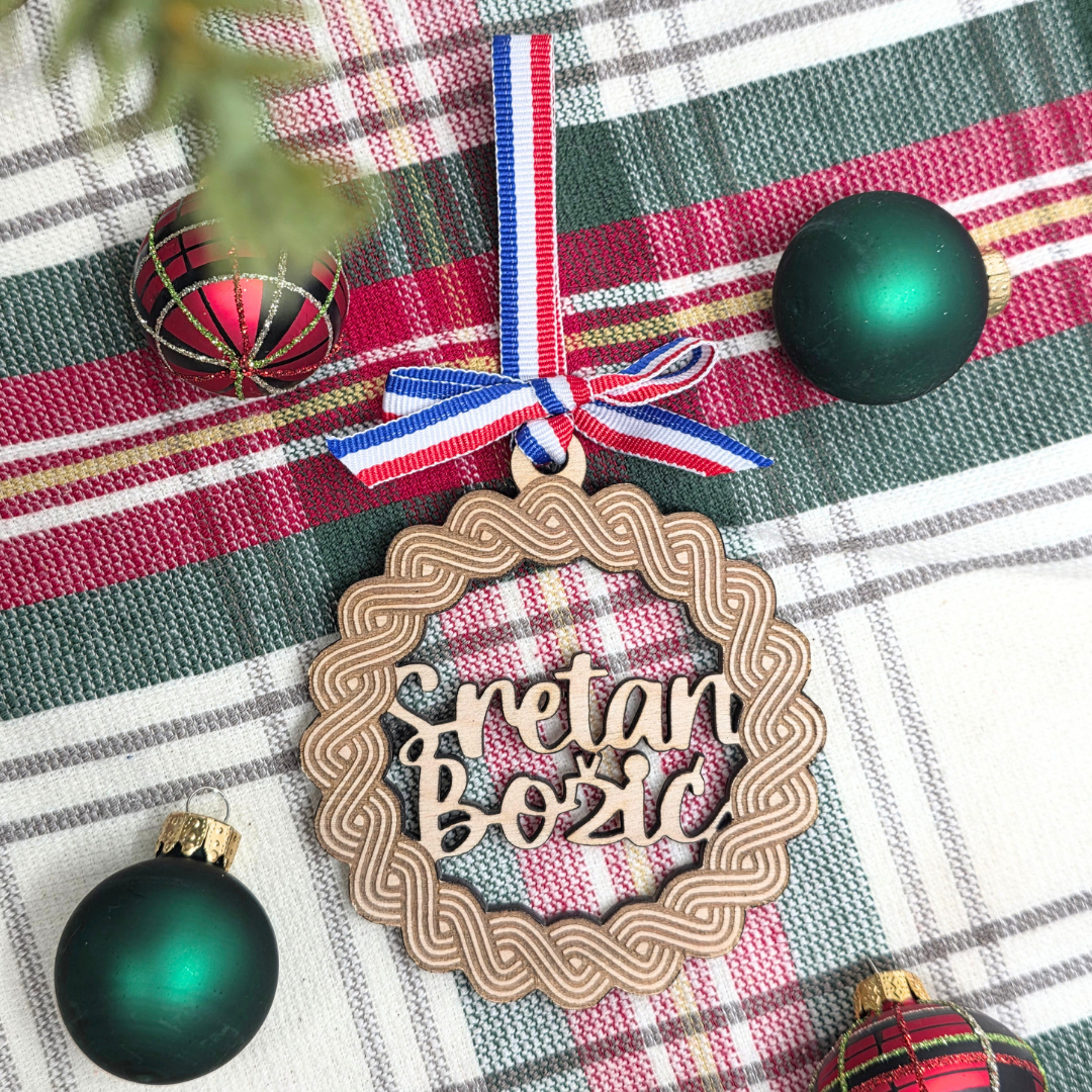 Croatian Christmas Ornament - Sretan Božić Wooden Heritage Gift