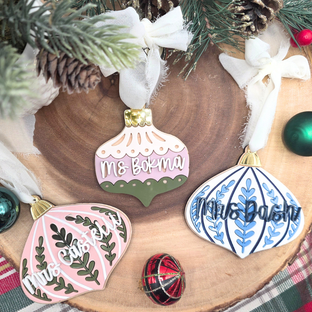 Vintage Style Personalized  Ornament - Custom Wood & Acrylic  Scandinavian Christmas Gift
