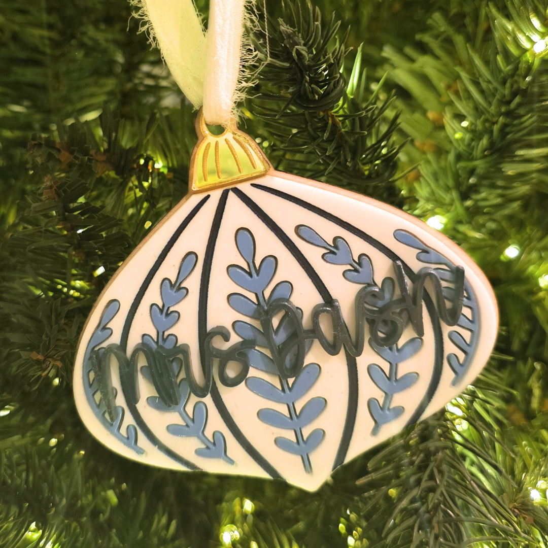 Vintage Style Personalized  Ornament - Custom Wood & Acrylic  Scandinavian Christmas Gift