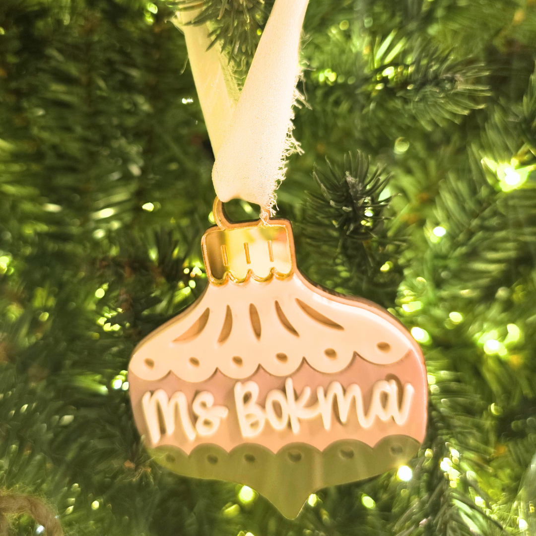 Vintage Style Personalized  Ornament - Custom Wood & Acrylic  Scandinavian Christmas Gift