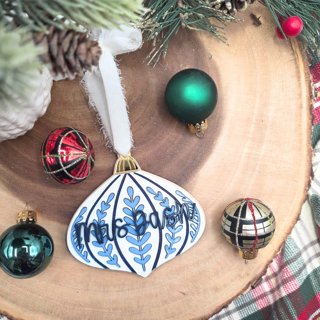 Vintage Style Personalized  Ornament - Custom Wood & Acrylic  Scandinavian Christmas Gift