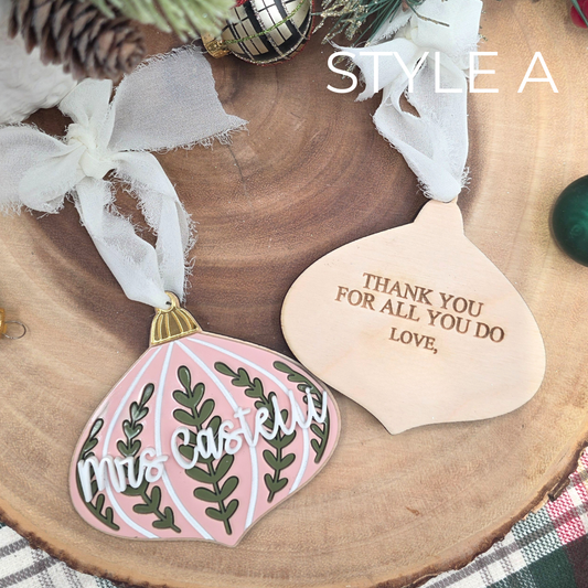 Vintage Style Personalized  Ornament - Custom Wood & Acrylic  Scandinavian Christmas Gift