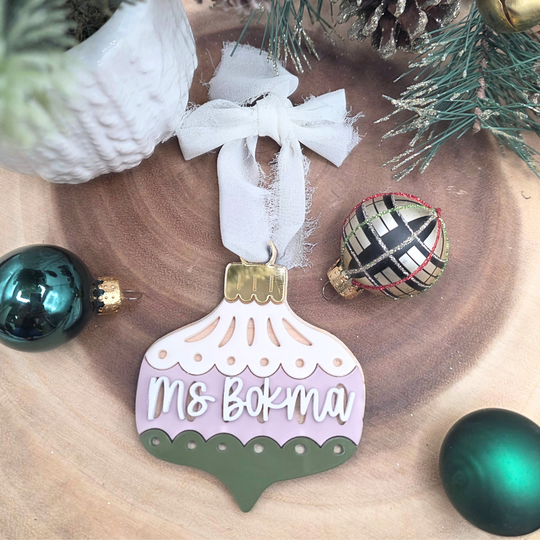 Vintage Style Personalized  Ornament - Custom Wood & Acrylic  Scandinavian Christmas Gift