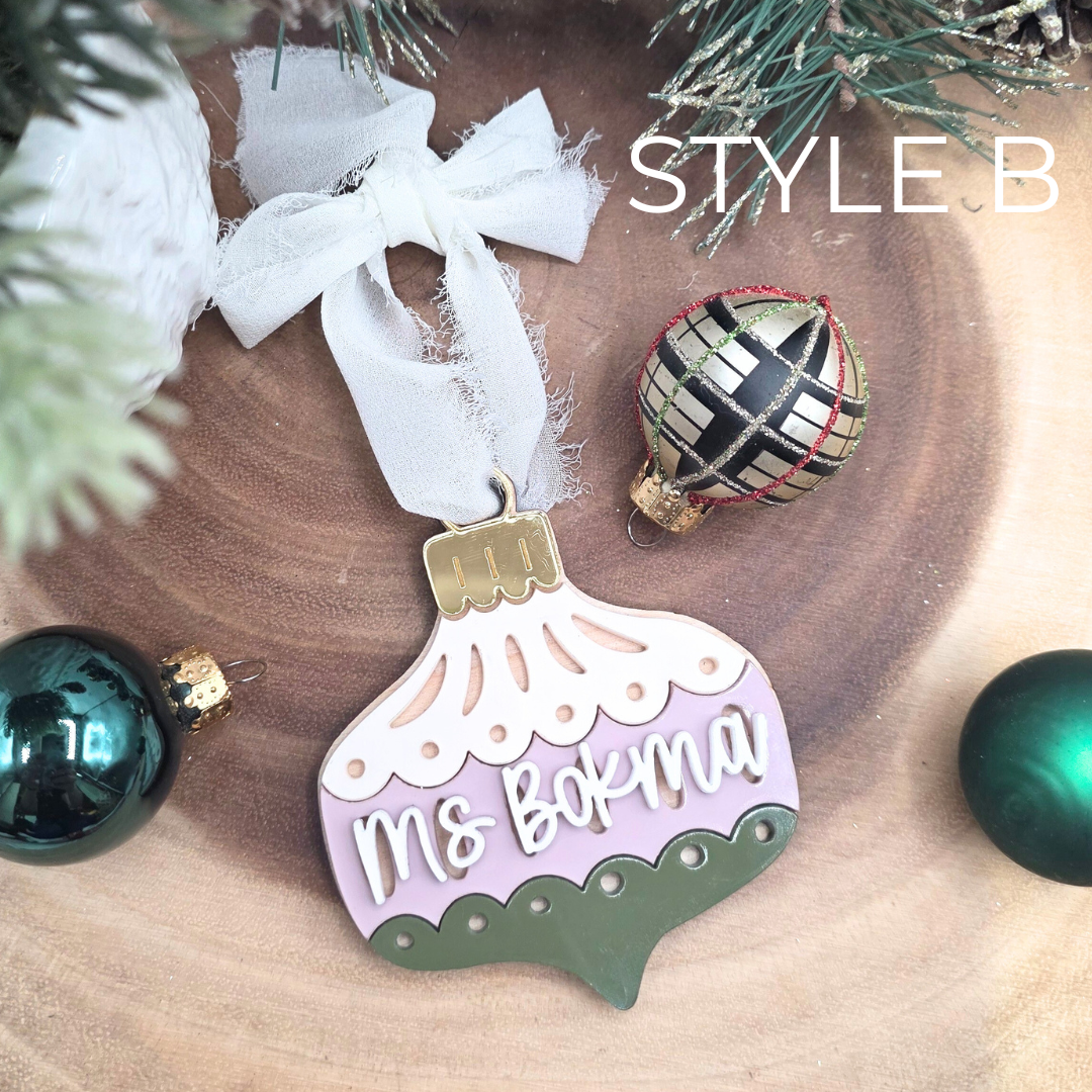 Vintage Style Personalized  Ornament - Custom Wood & Acrylic  Scandinavian Christmas Gift