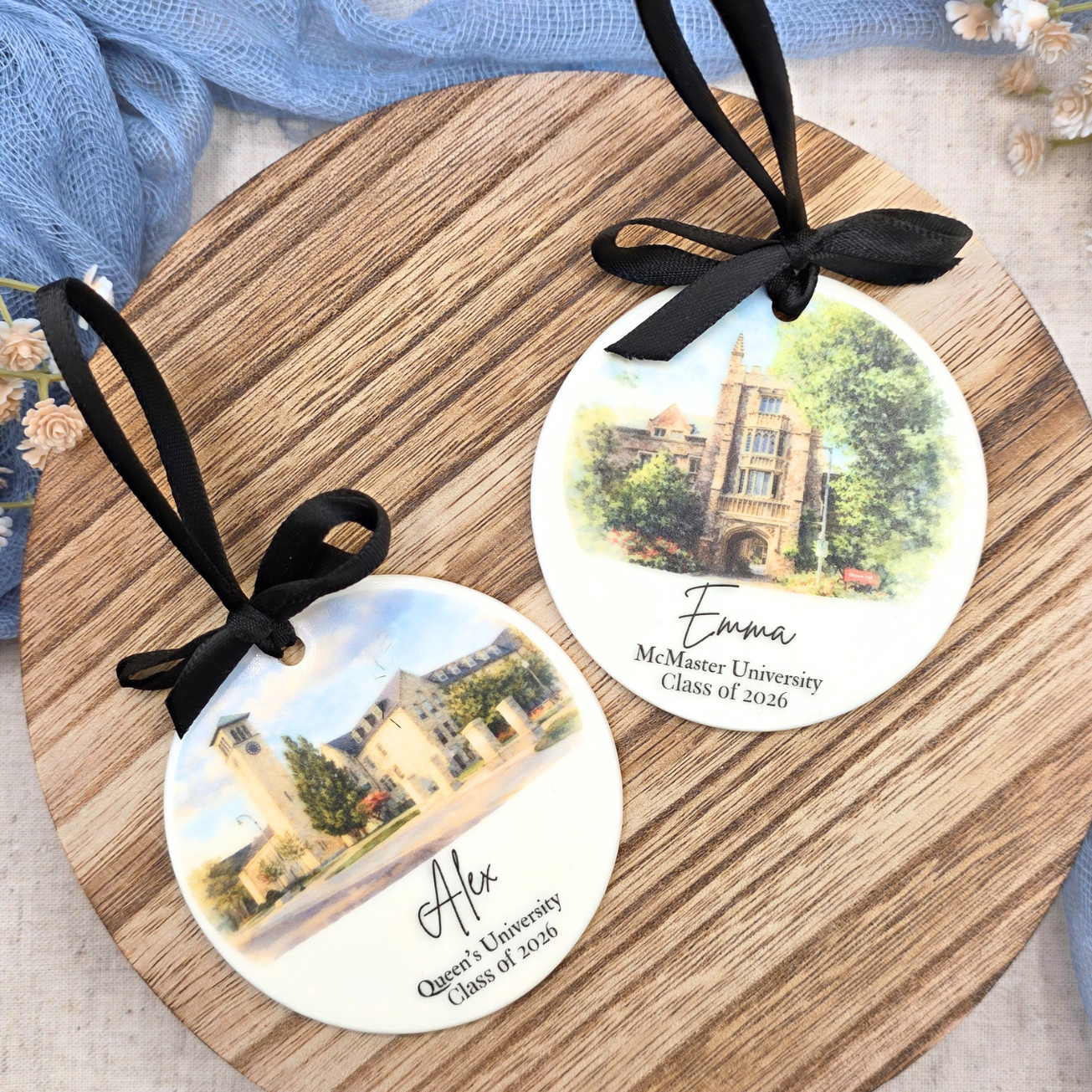 Custom Graduation  Ceramic Ornament - Personalized School Watercolor Keepsake - Class Year Gift