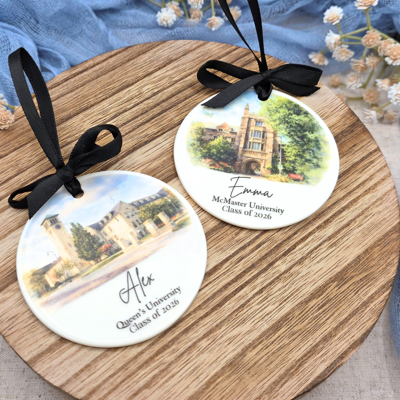 Custom Graduation  Ceramic Ornament - Personalized School Watercolor Keepsake - Class Year Gift