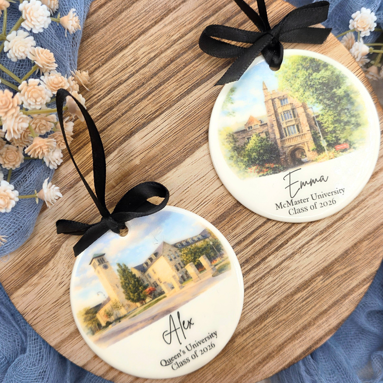 Custom Graduation  Ceramic Ornament - Personalized School Watercolor Keepsake - Class Year Gift