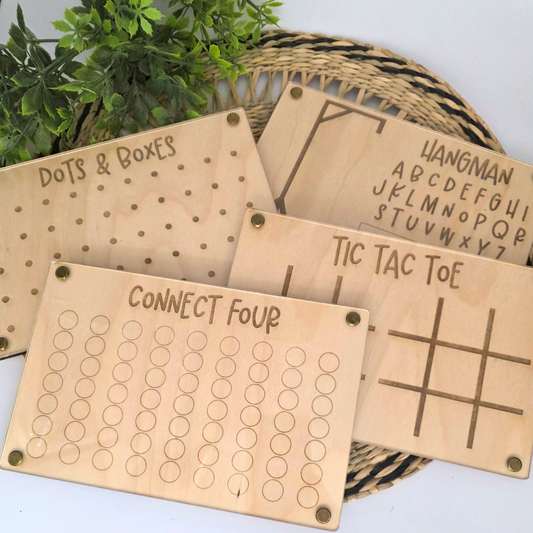 Travel Game Board for Kids | Dry Erase Busy Toy | Wood Acrylic Mini Games | Car Game | Tic Tac Toe | Connect Four | Hangman