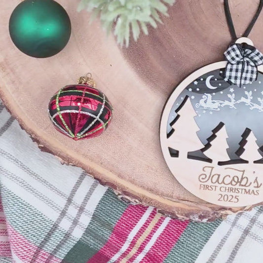 Baby’s First Christmas Ornament - Personalized Santa in the Sky Wood & Acrylic Holiday Keepsake