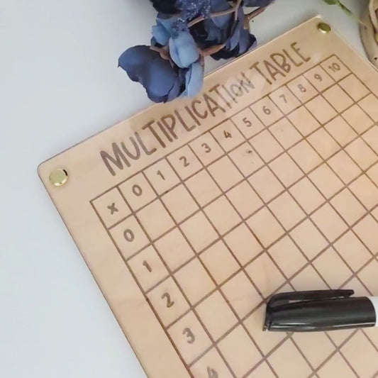 Wooden Multiplication Chart - Dry-Erase Math Practice Board with Acrylic Overlay - Montessori-Inspired Homeschool Learning Tool