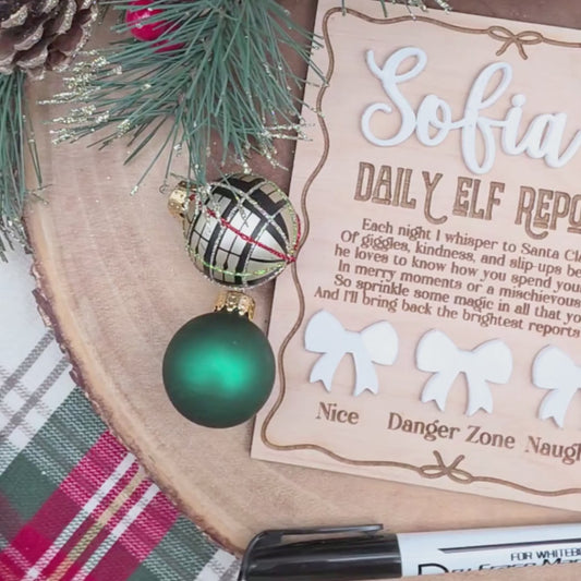 Personalized Elf Daily Report Board - Coquette Bow Design - Reusable Dry Erase Report Card