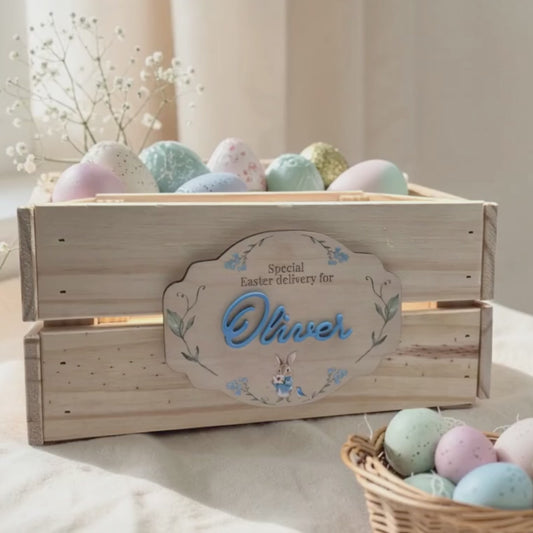 Classic Storybook Easter Crate Plaque  - Personalized Vintage Bunny Sign Heirloom Easter Decor