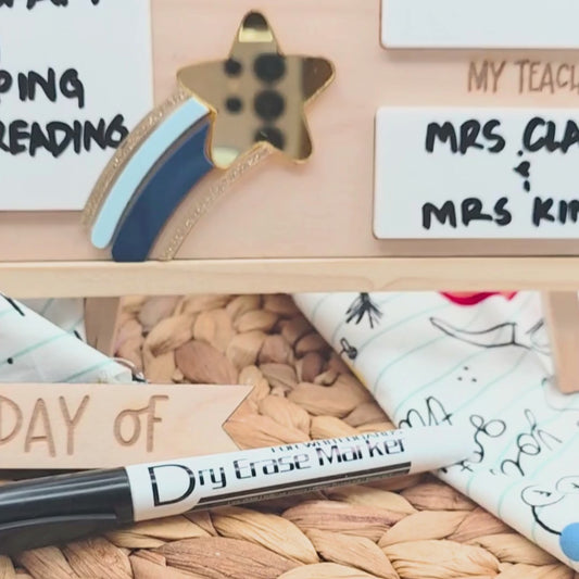 Personalized First & Last Day of School Board - Rocket Pencil and Stars Theme - Custom School Photo Prop