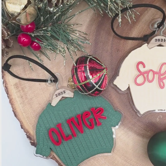 Custom Acrylic Sweater Ornament - Personalized Name Christmas Ornament  - Holiday Keepsake Gift Tag