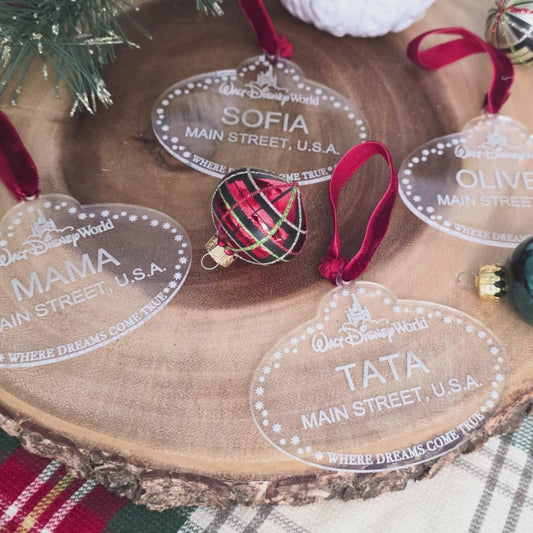 Custom Acrylic Cast Member Ornament - Theme Park Inspired Christmas Decor