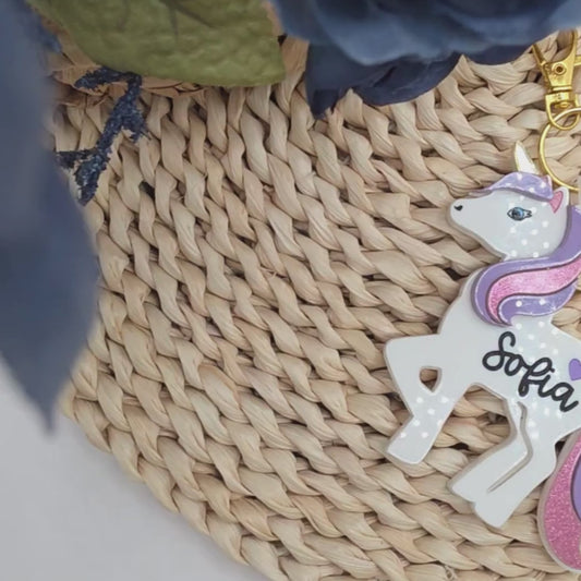 Custom Unicorn NFC Bag Tag - Personalized Emergency Kids Backpack Tag