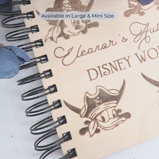 Custom Pirate Autograph Book - Personalized Wooden Travel Memory Book Theme Park Cruise Vacation Gift