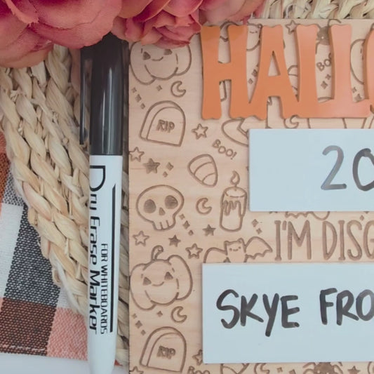 Halloween Costume Photo Prop: Engraved Birch Wood, Reusable Dry Erase