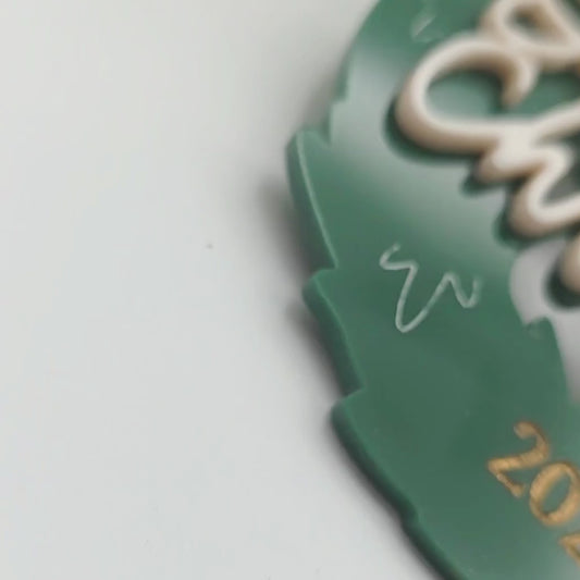 Our First Christmas Ornament - Personalized Acrylic Wreath with Bow & Year Hand-Painted Gold Detail - Couple’s Holiday Keepsake